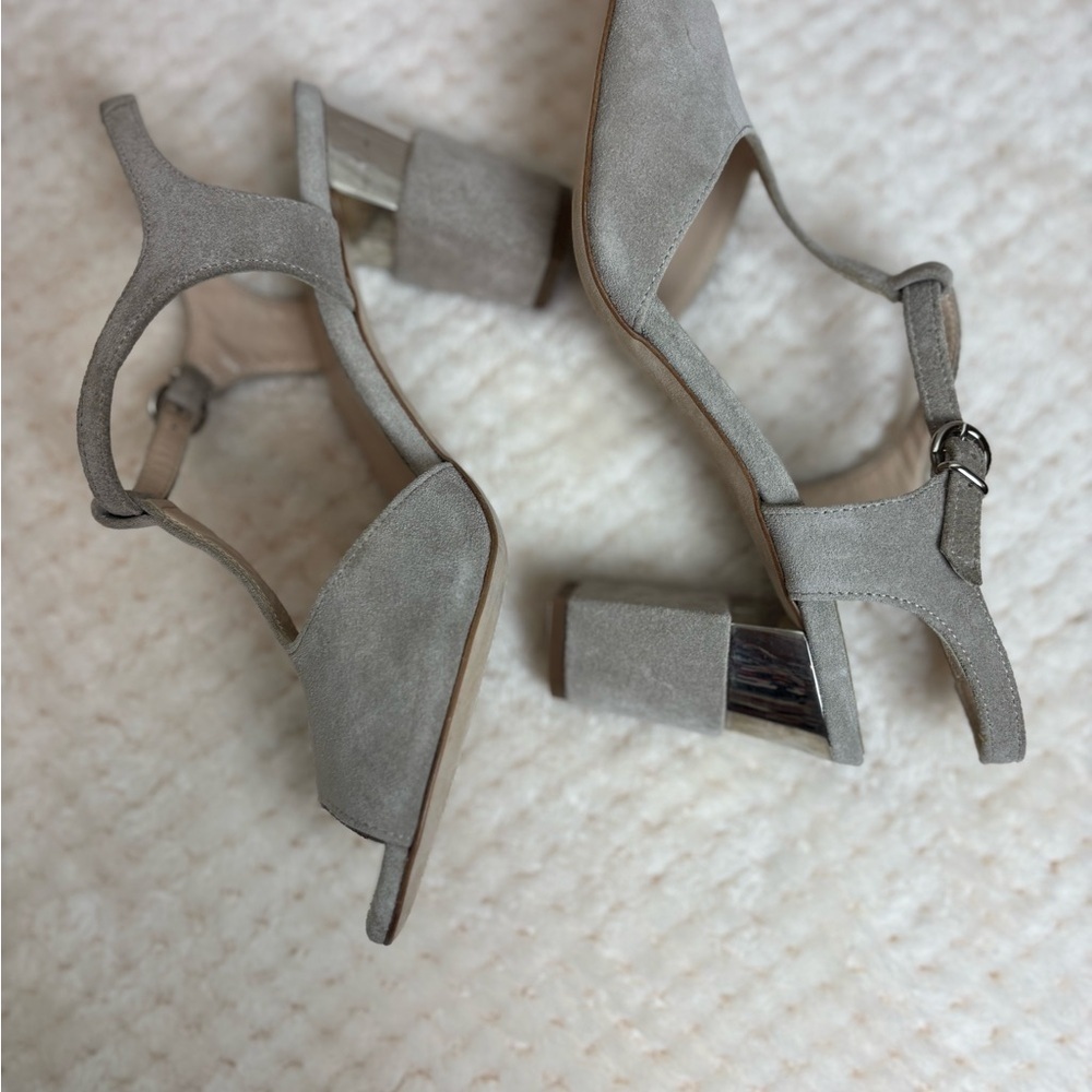 Elegant Taupe Suede Block Heel Sandals